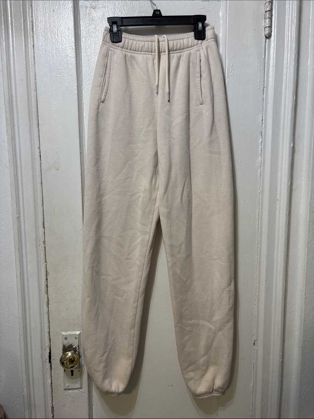 Women's Cream Drawstring Fleece Joggers